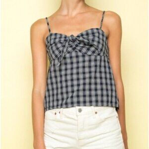 John Galt Blue Plaid Tie Front Cami Tank Top 100% Cotton Medium
